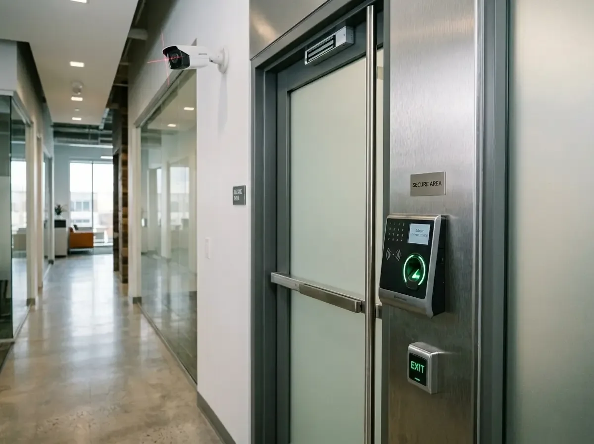 Office doorway with an ICT access reader and door controller