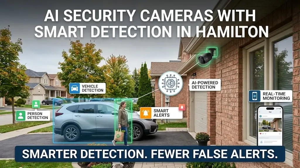 Infographic banner on AI cameras with smart detection in Hamilton