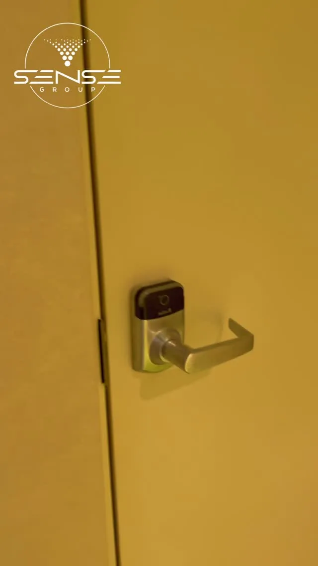 SALTO electronic lock and lever being installed on a yellow door in Toronto, video