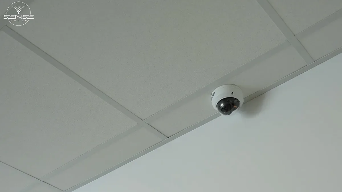 Dome camera on an office drop ceiling