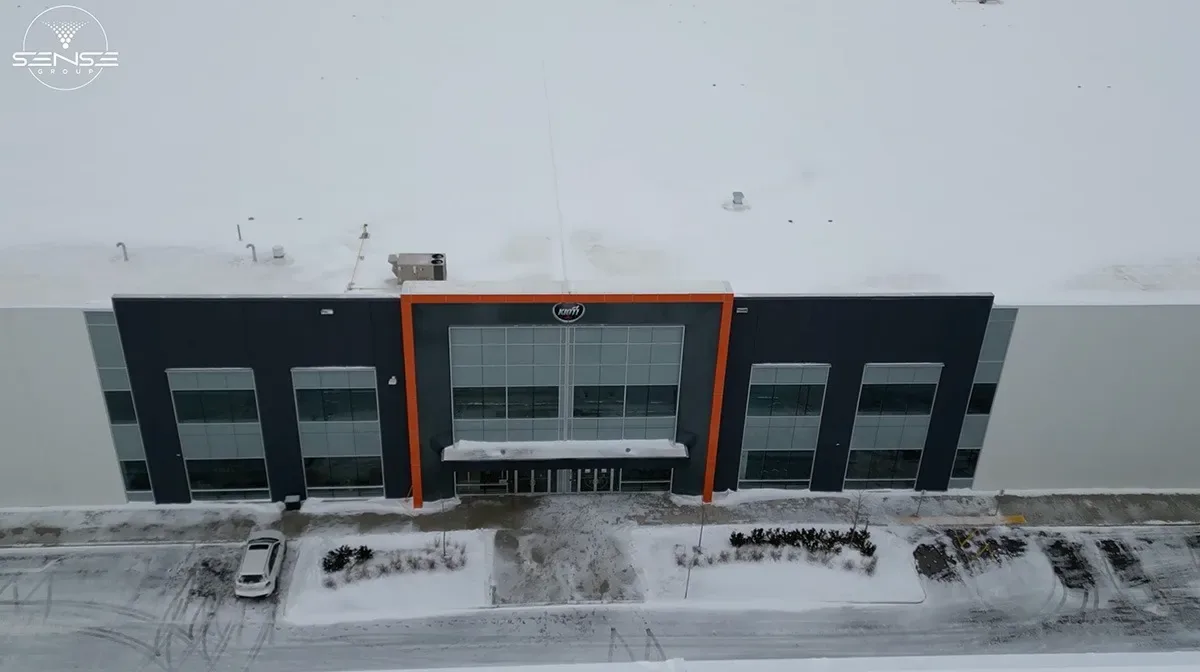 Aerial view of the KIOTI building front in winter