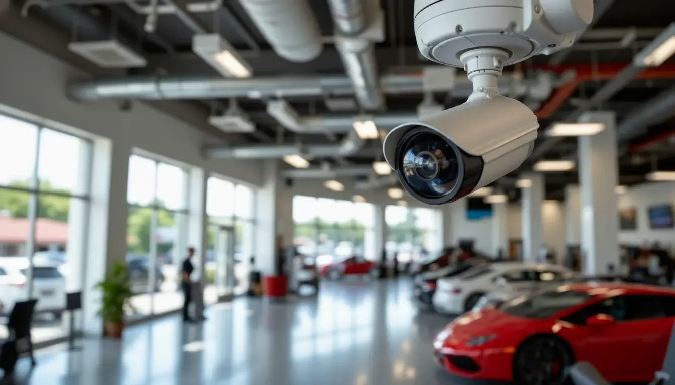 Dome camera in a car dealership showroom