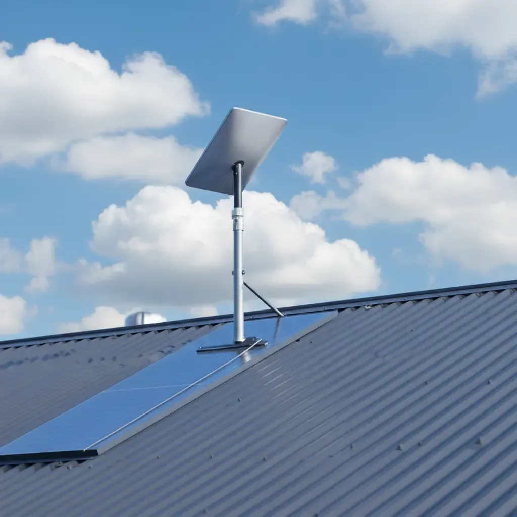 Starlink dish on a standing-seam metal roof